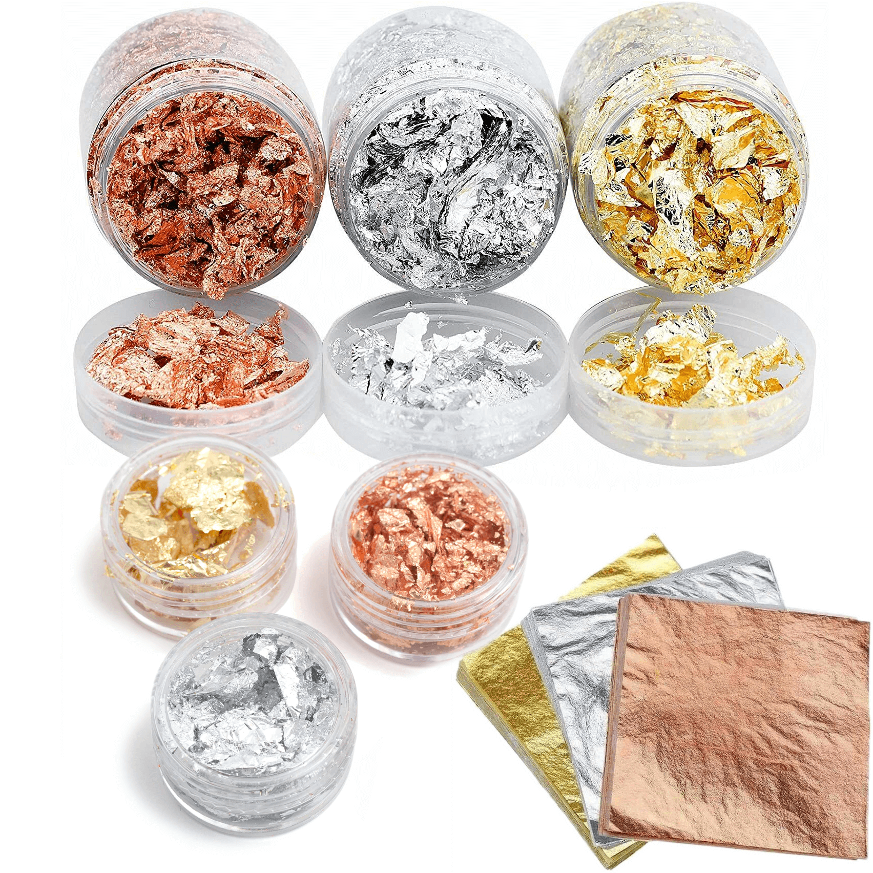 Set of 3 Gold, Silver and Copper Foil Flakes