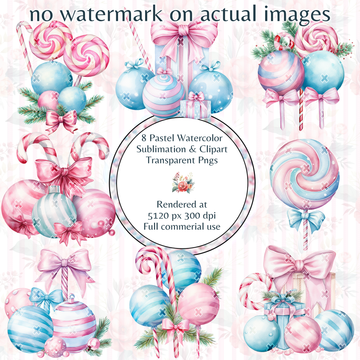 Pastel Watercolor Christmas Candy Clipart
