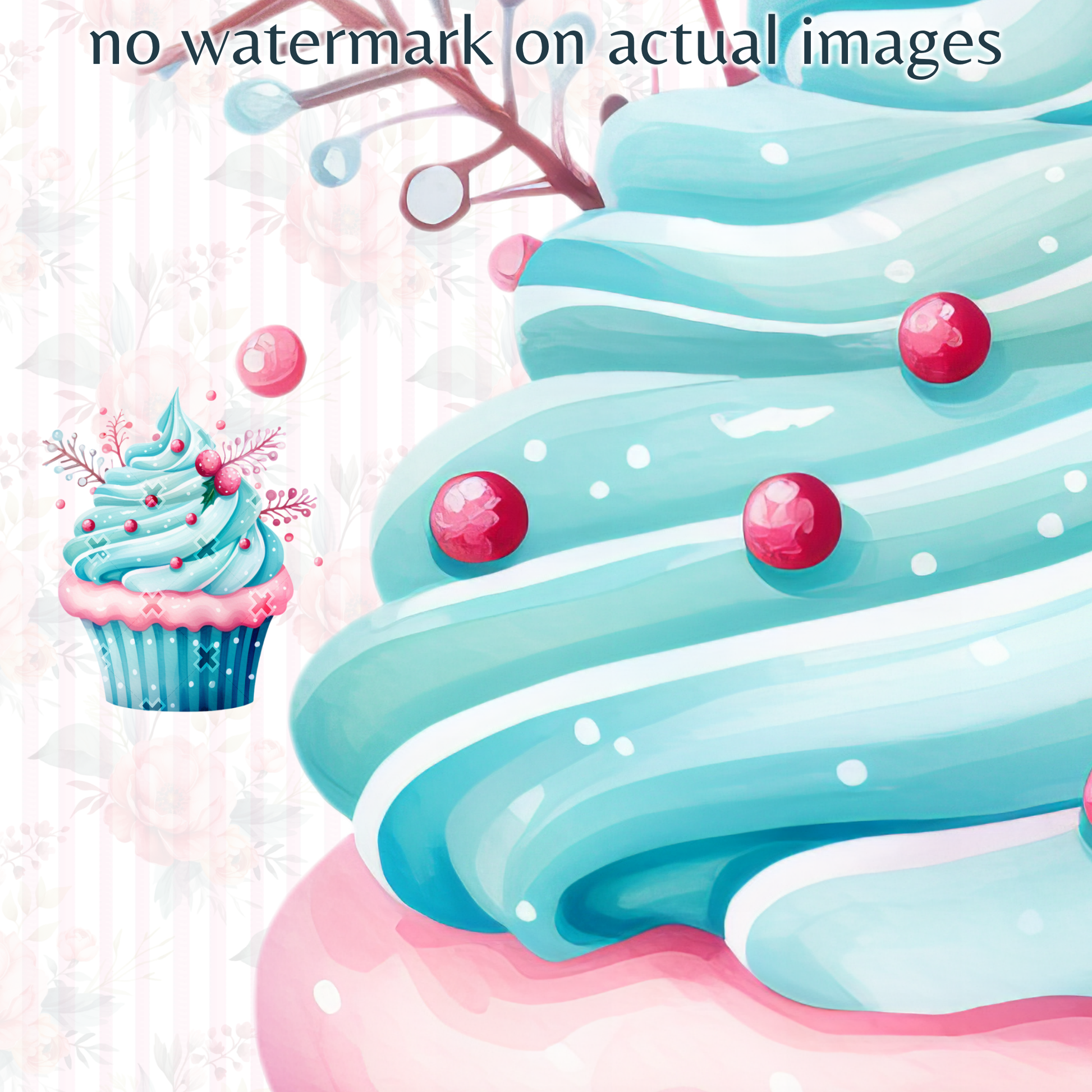 Pastel Watercolor Christmas Cupcake Clipart