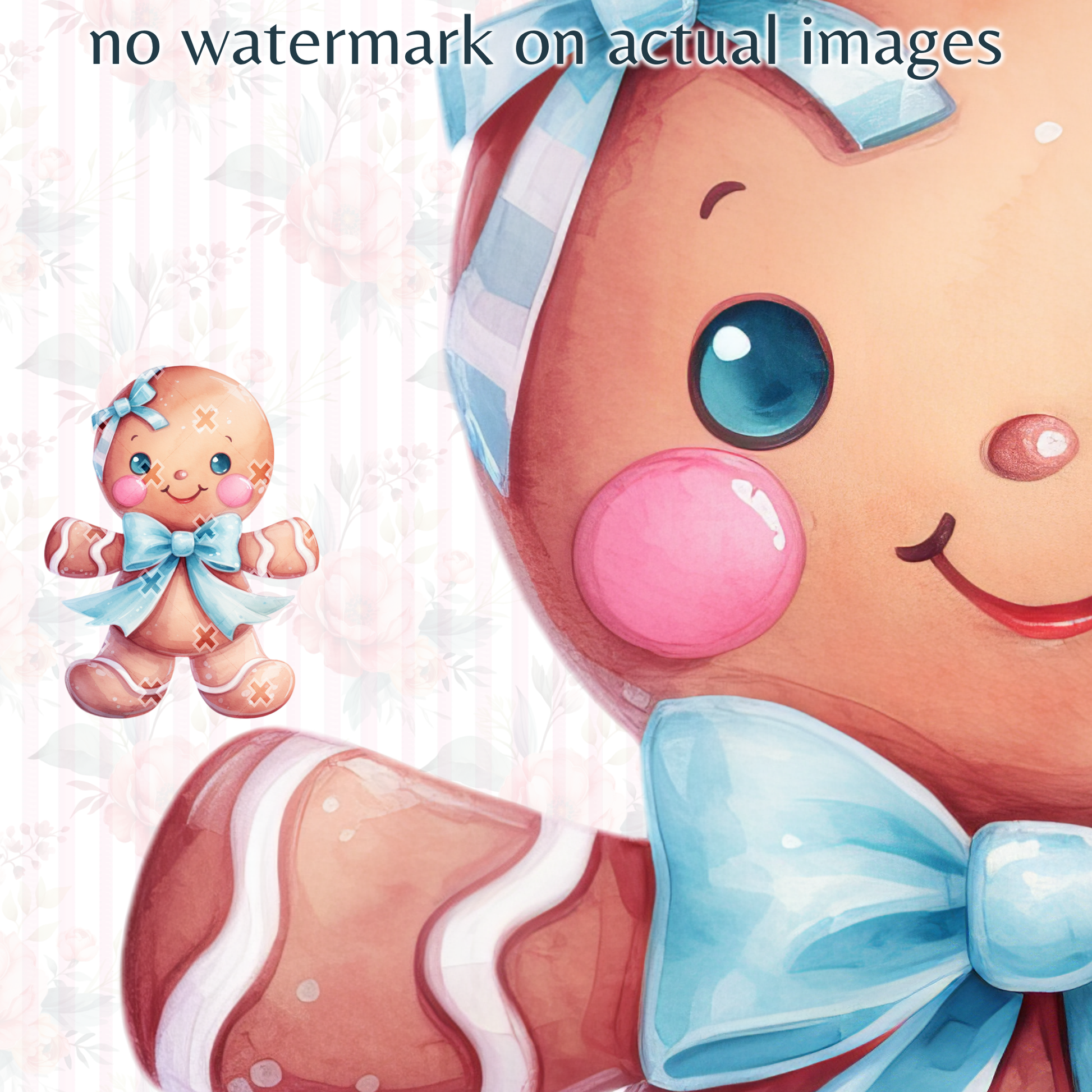 Pastel Watercolor Christmas Gingerbread Man Clipart