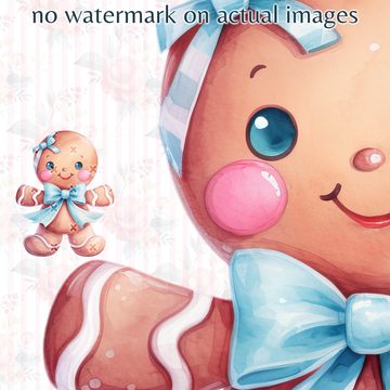Christmas Pastel Watercolor Gingerbread Man Clipart PK1