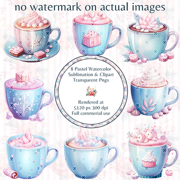 Pastel Watercolor Christmas Hot Chocolate Clipart
