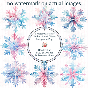 Christmas Pastel Watercolor Snowflake Clipart PK1
