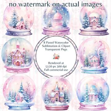 Pastel Watercolor Christmas Snow Globes Clipart