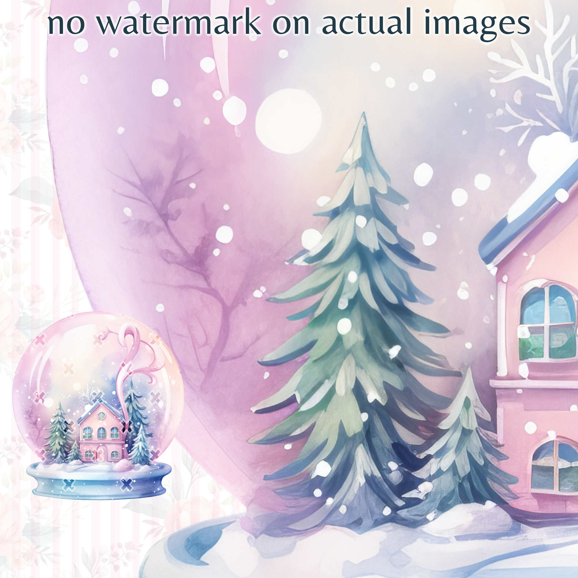Pastel Watercolor Christmas Snow Globe Clipart