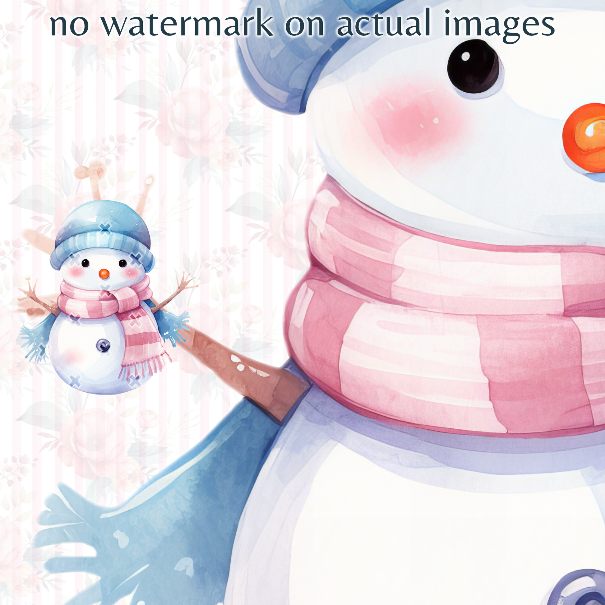 Pastel Watercolor Christmas Snowmen Clipart
