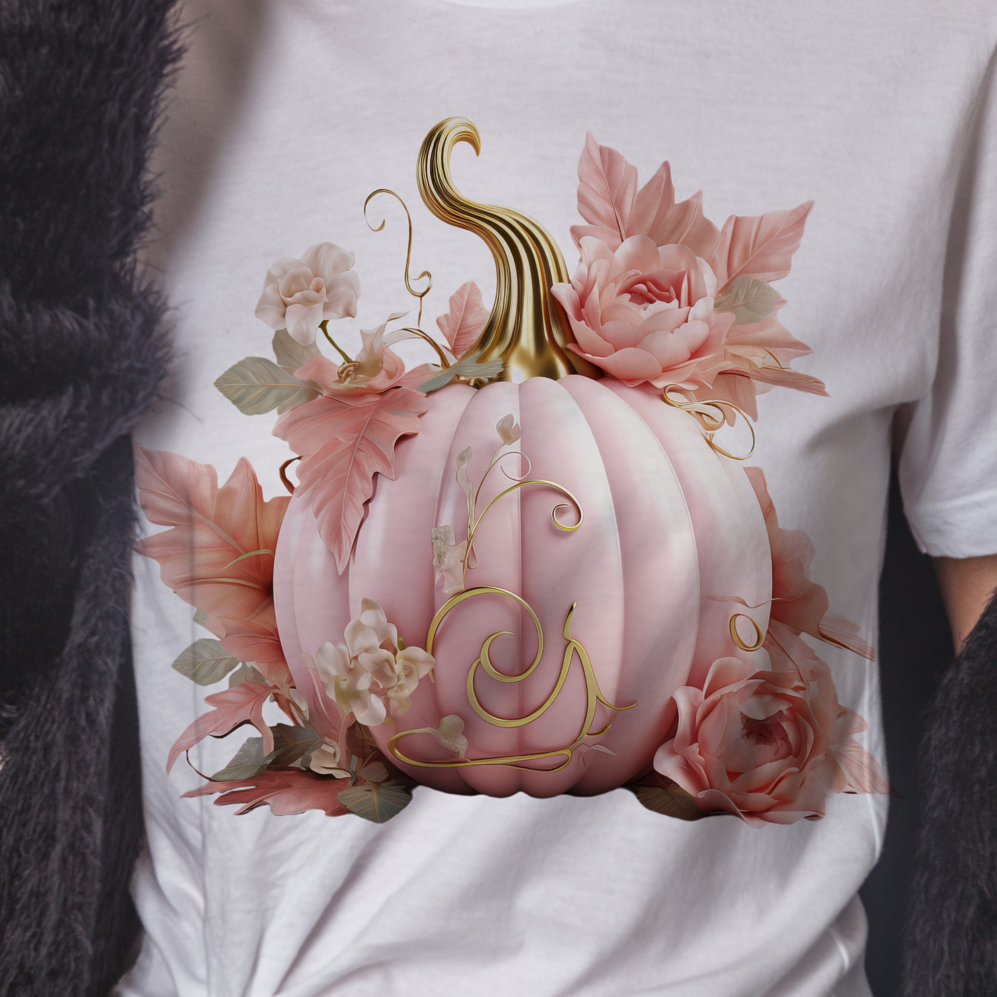Pastel Pink and Gold Pumpkin Clipart For Sublimation