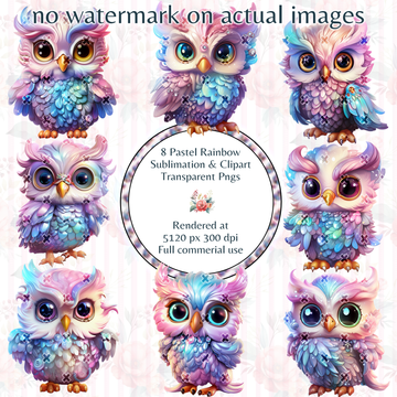 Halloween Pastel Rainbow Owl Clipart PK1