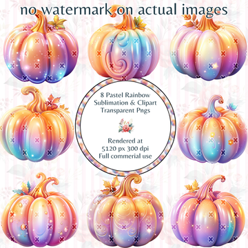 Halloween Pastel Rainbow Pumpkin Clipart PK1