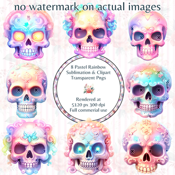 Rainbow Pastel Skull Clipart Images
