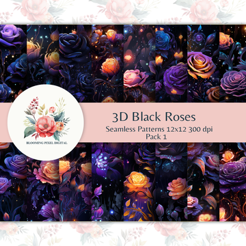 3D Black Rose Seamless Pattern Clipart