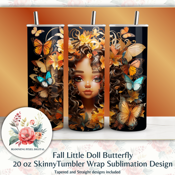 Autumn Little Doll Butterfly Tumbler Sublimation Clipart