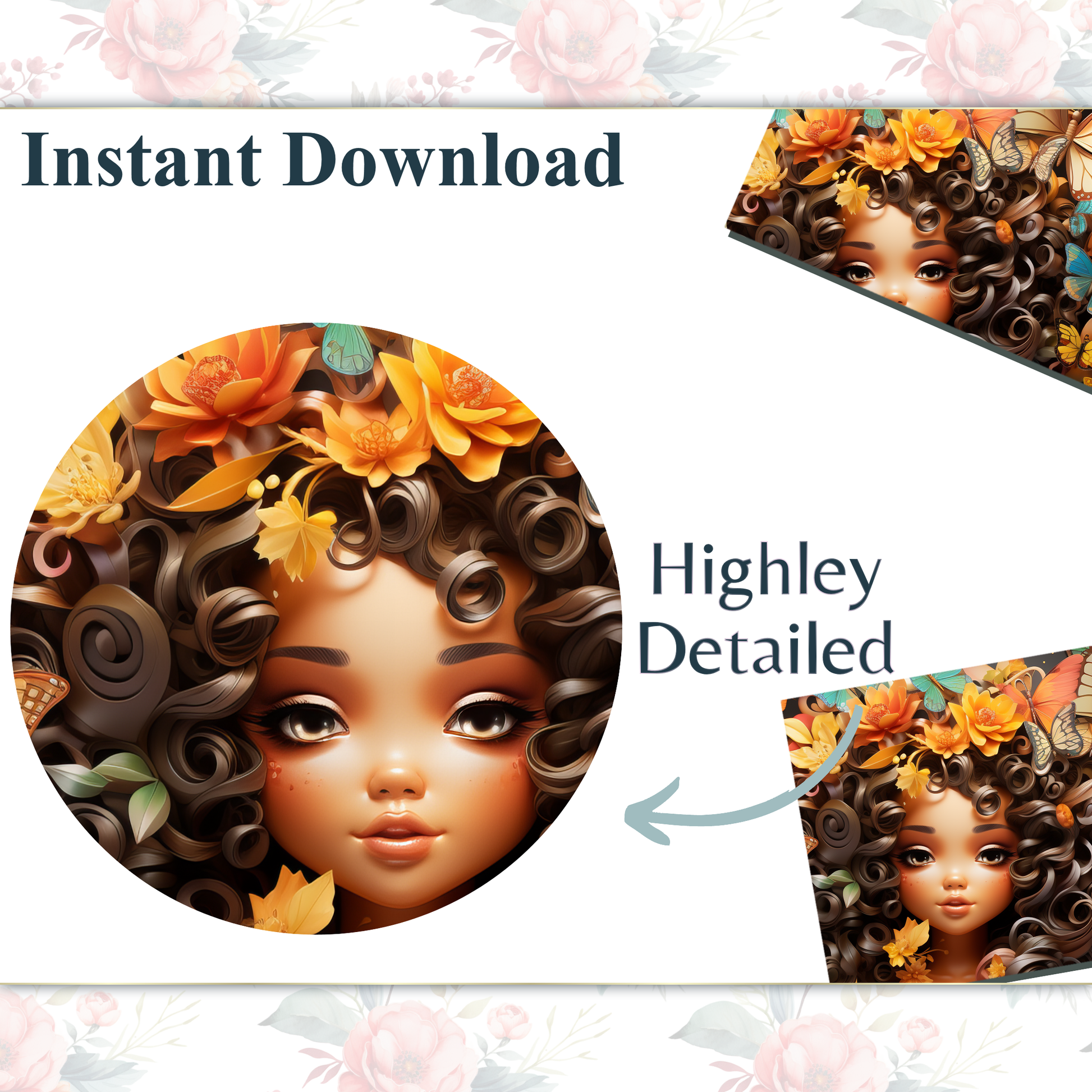 Fall Little Doll and Butterfly Digital Sublimation Tumbler Wrap