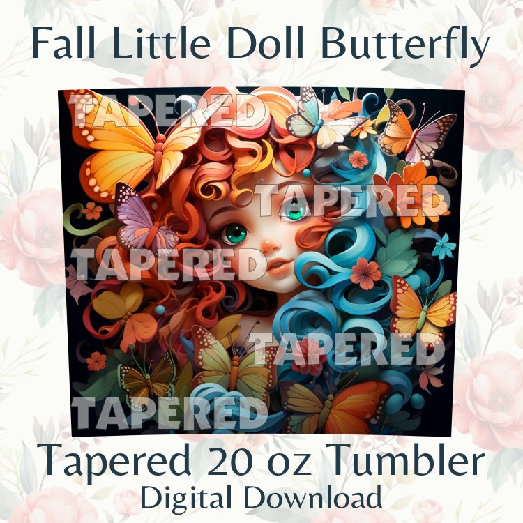 Autumn Little Doll Butterfly Tumbler Sublimation Clipart