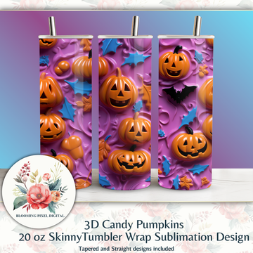 3D Pastel Candy Pumpkin Tumbler Wrap PK4