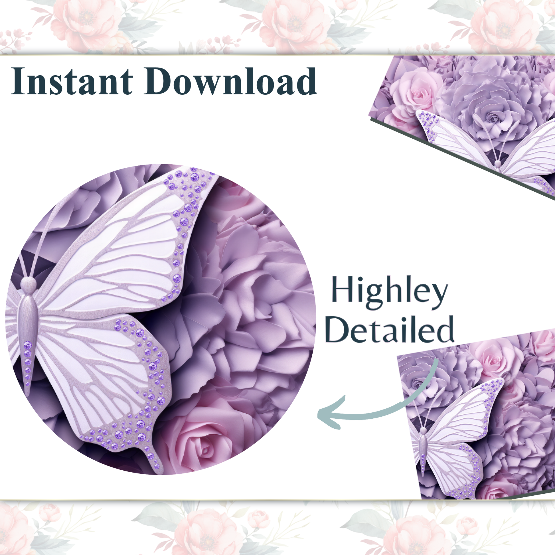 3D Purple Butterfly and Roses Clipart Tumbler Wrap