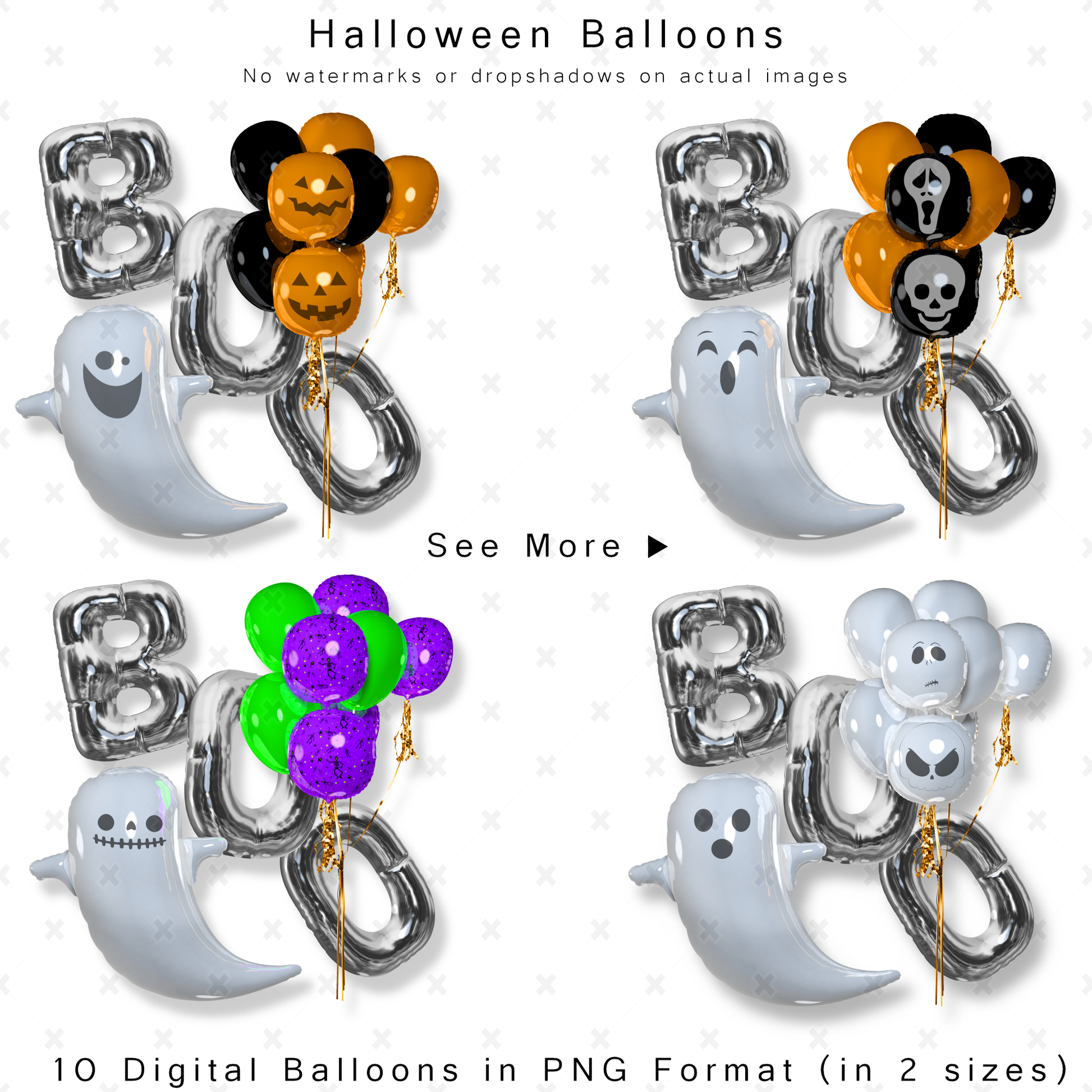 Digital Halloween Ghost Balloons Clipart