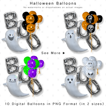 Clipart digital de globo de fantasma de Halloween