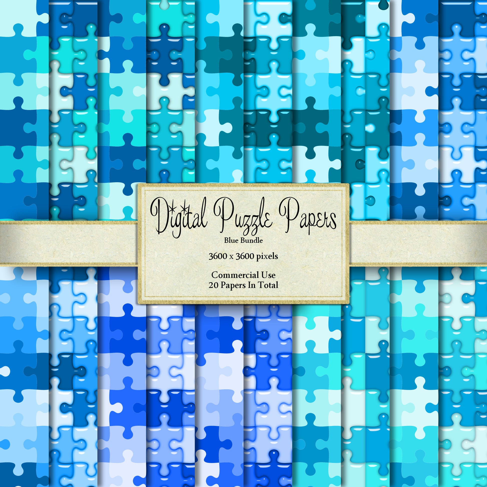 Blue Puzzle Page Digital Clipart By Crazoulis