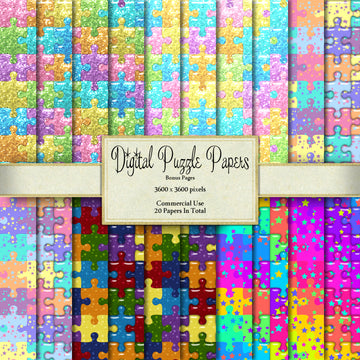 Papiers de puzzle multicolores numériques et bonus - 208 fichiers au total !