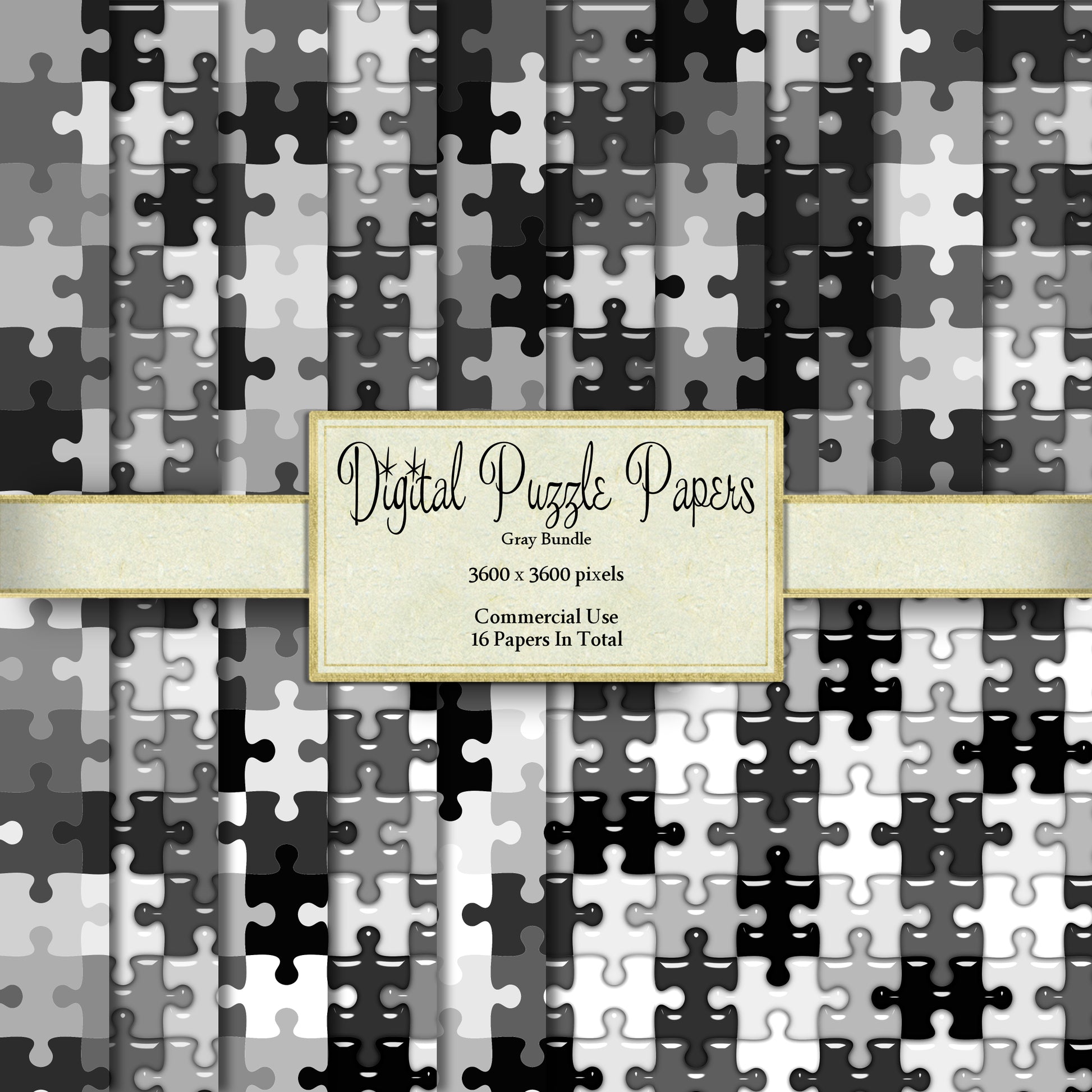 Gray Puzzle Page Digital Clipart By Crazoulis