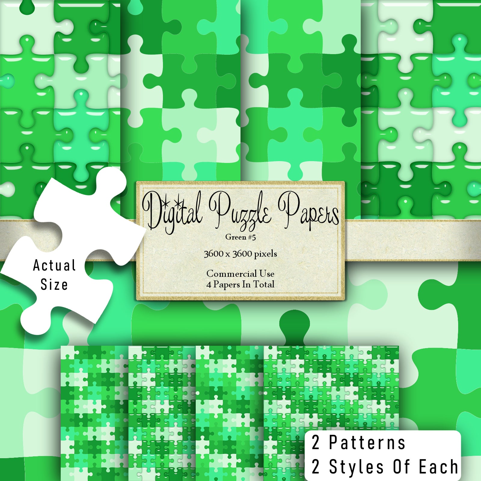 Green Puzzle Paper Digital Clipart By Crazoulis