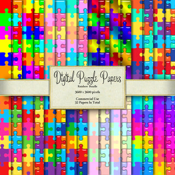 Digital Rainbow Puzzle Papers