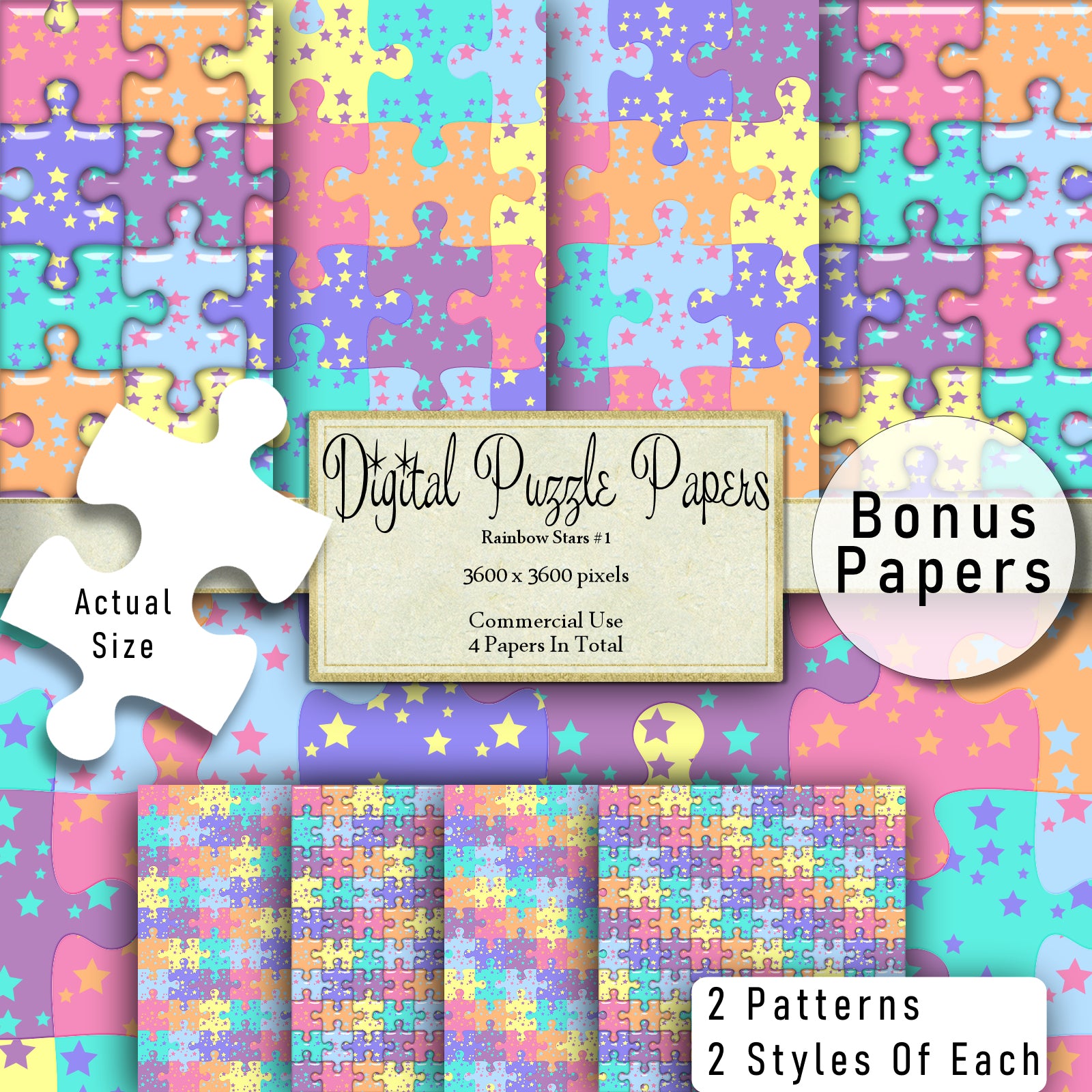 Pastel Star Puzzle Page Digital Clipart By Crazoulis
