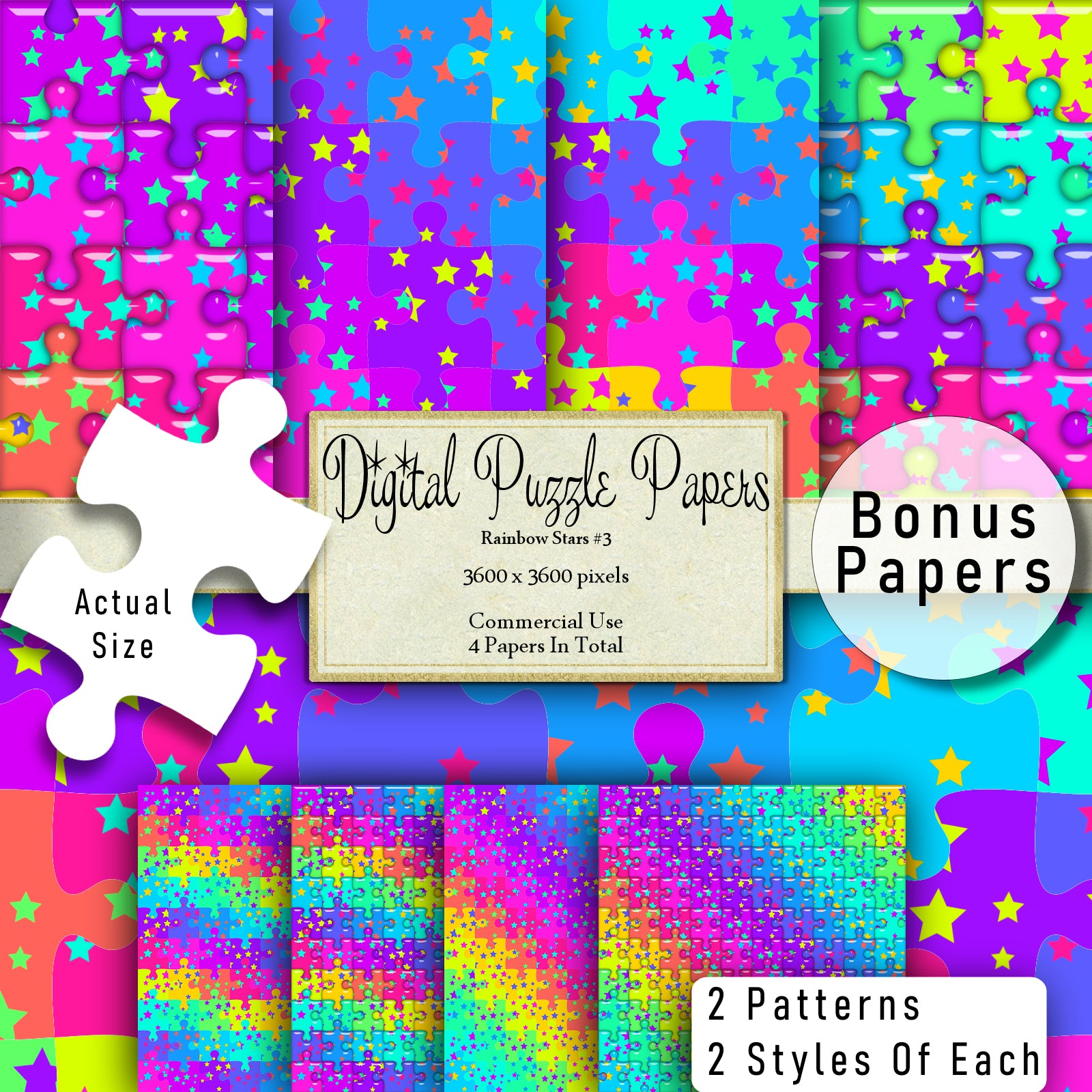 Neon Star Puzzle Page Digital Clipart By Crazoulis