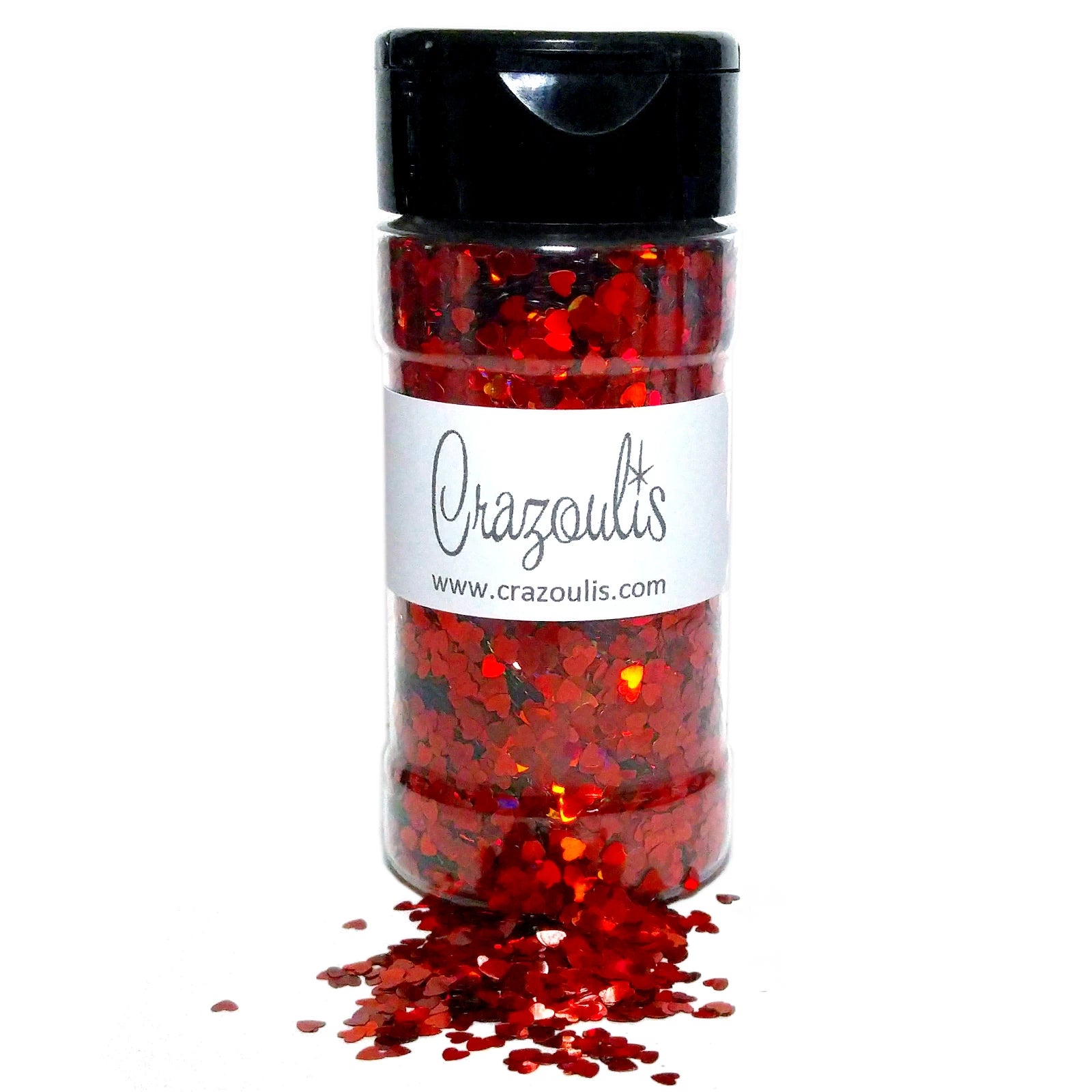 Red Holographic Heart Shaped Glitter 3mm By Crazoulis Glitter
