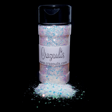 Snow Drops White Opalescent Iridescent Hexagon Glitter Mix