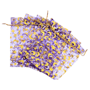 Moon and Star Organza Bags Purple And Gold 5x7 Inches