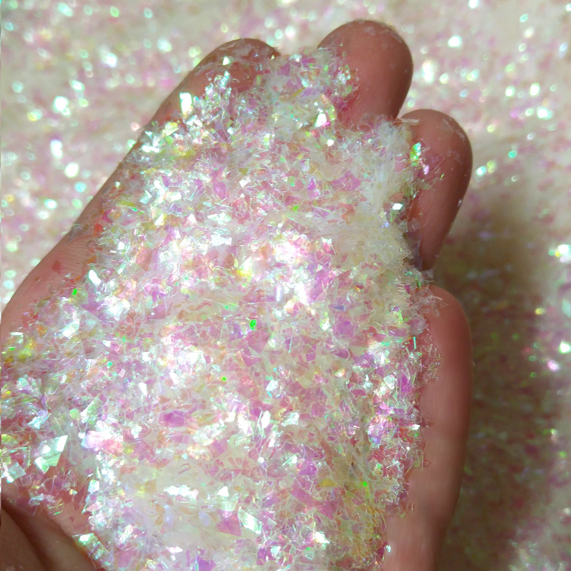 White Iridescent Glitter Flakes - Peppermint Candy By Crazoulis Glitter